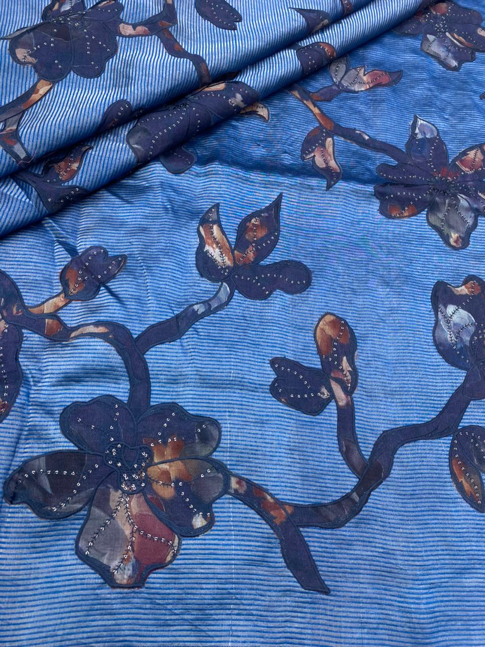 Pure Dupion Silk With Applique Work (Color Available) 44"Inch