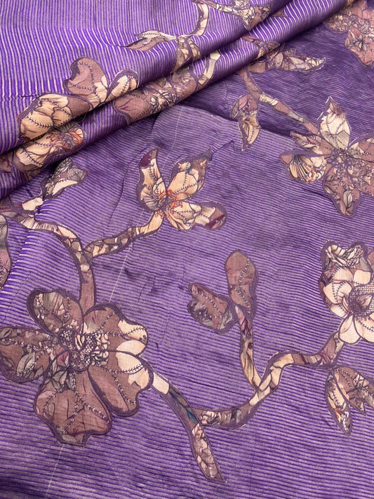 Pure Dupion Silk With Applique Work (Color Available) 44"Inch