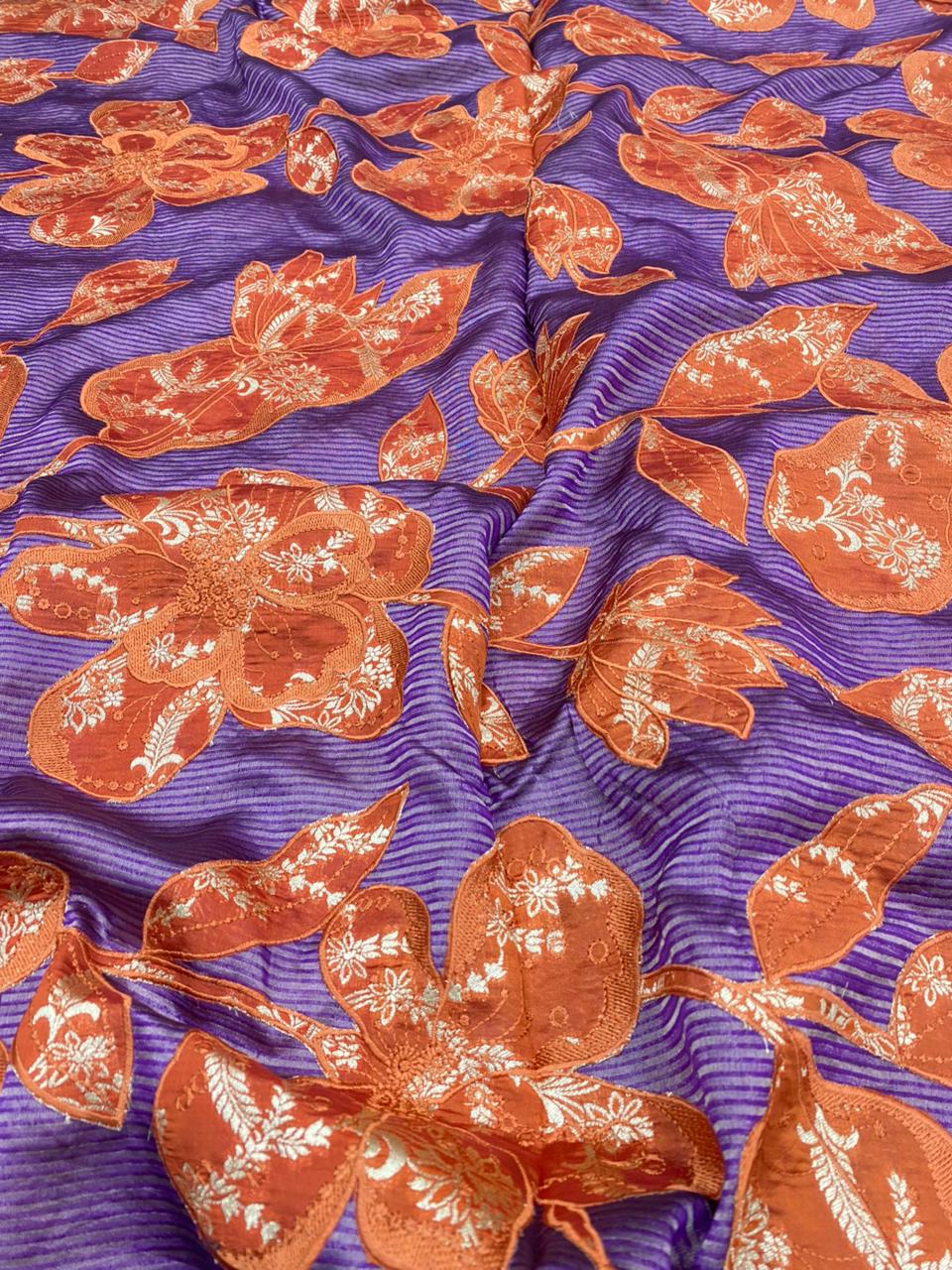 Pure Dupion Silk With Applique Work (Color Available) 44"Inch