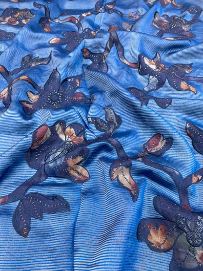 Pure Dupion Silk With Applique Work (Color Available) 44"Inch