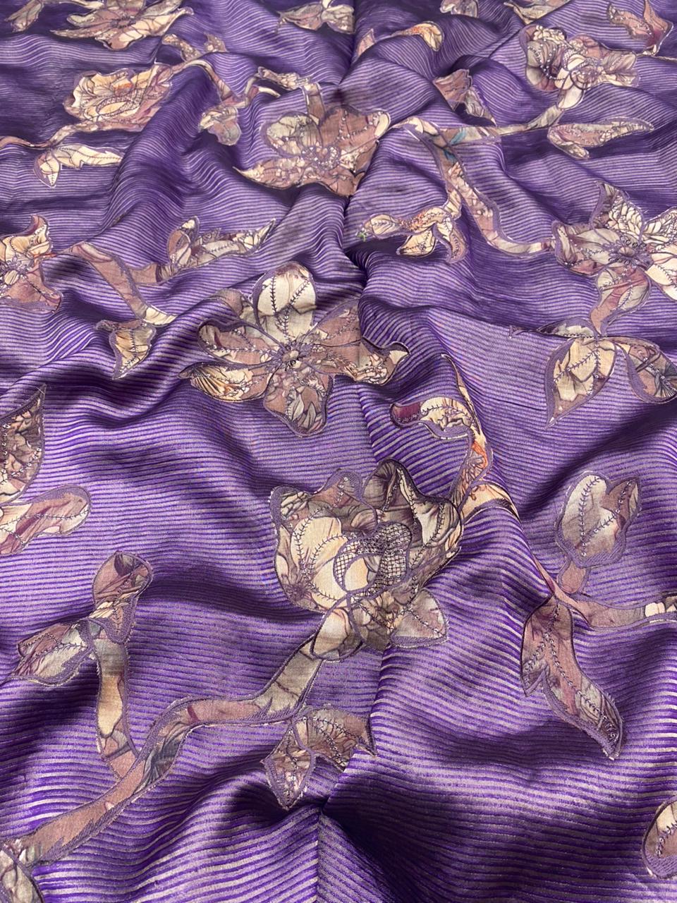 Pure Dupion Silk With Applique Work (Color Available) 44"Inch