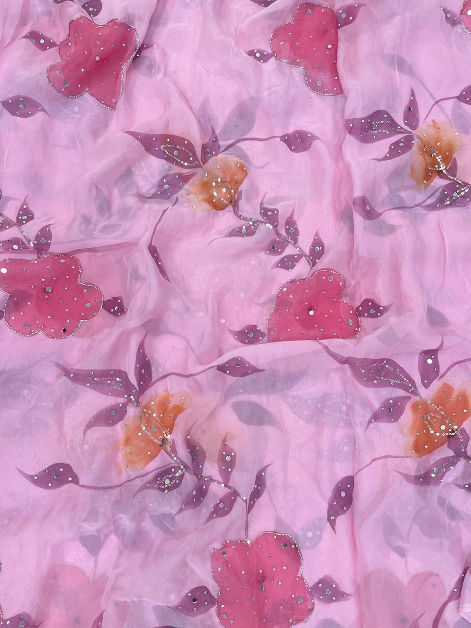 Organza HandBrush Paint With HandWork