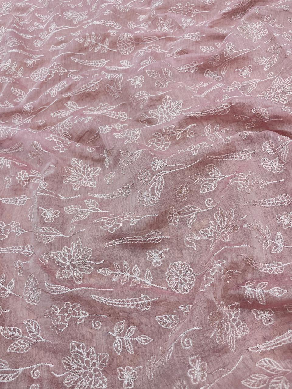 Pure Chanderi Embroidery (Color Available) 44"Inch