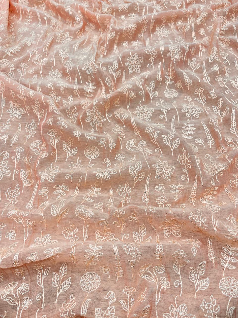 Pure Chanderi Embroidery (Color Available) 44"Inch