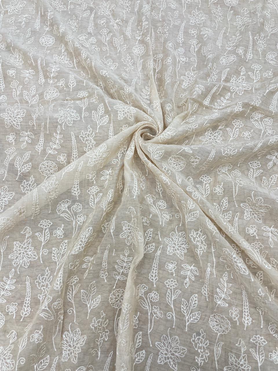 Pure Chanderi Embroidery (Color Available) 44"Inch