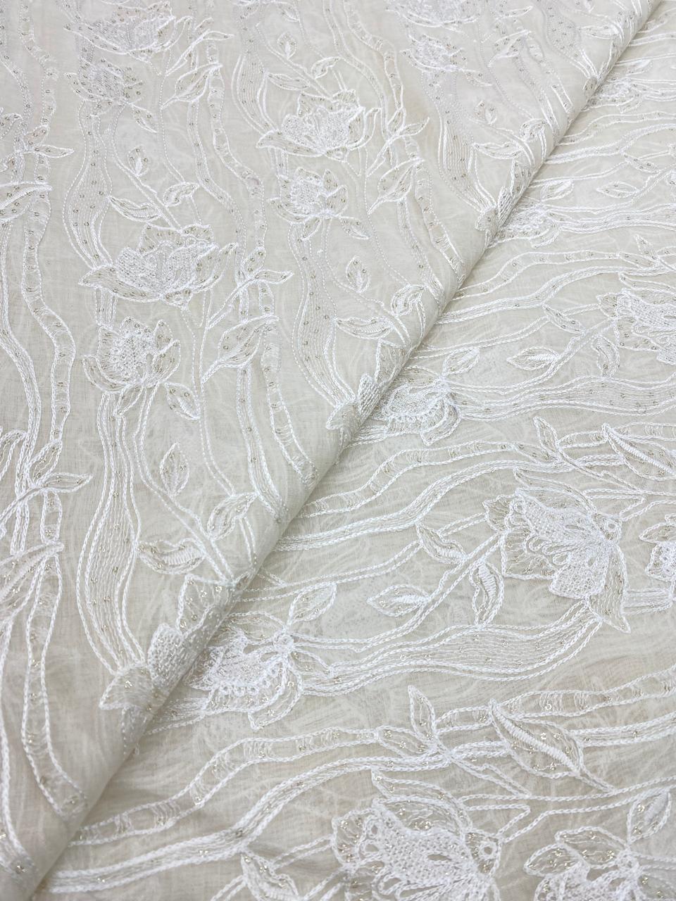 Pure Chanderi Embroidery (Color Available) 44"Inch