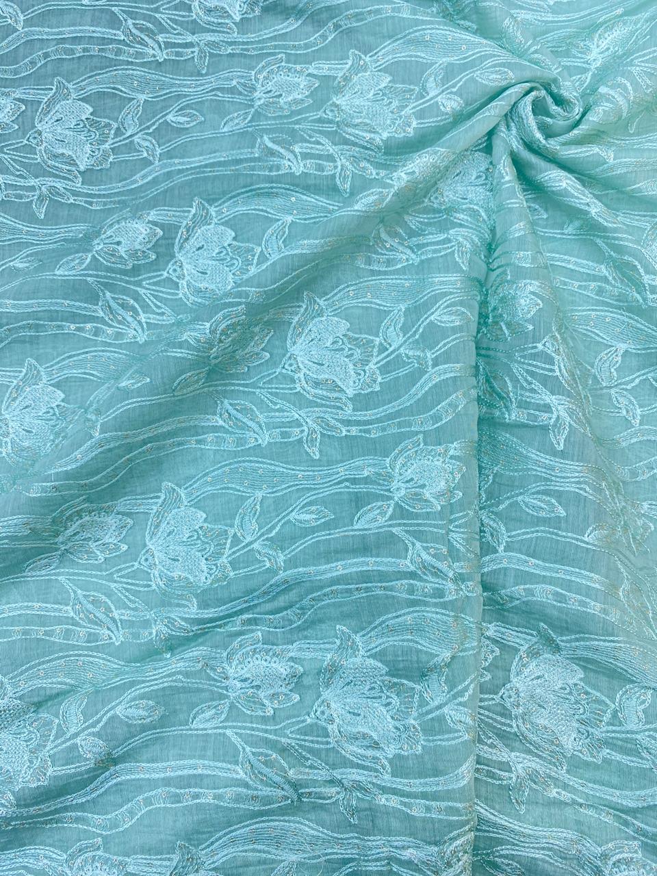 Pure Chanderi Embroidery (Color Available) 44"Inch