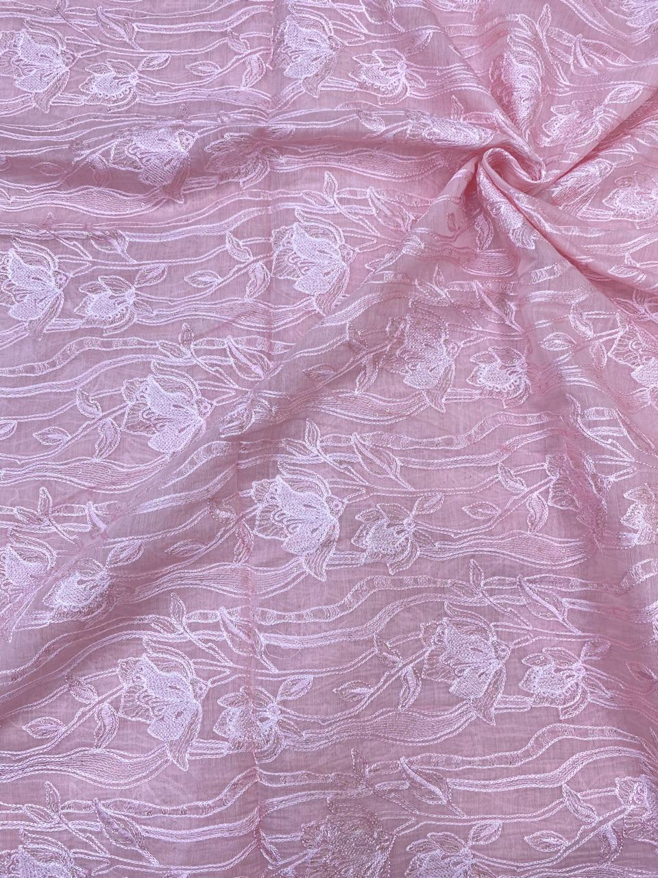 Pure Chanderi Embroidery (Color Available) 44"Inch