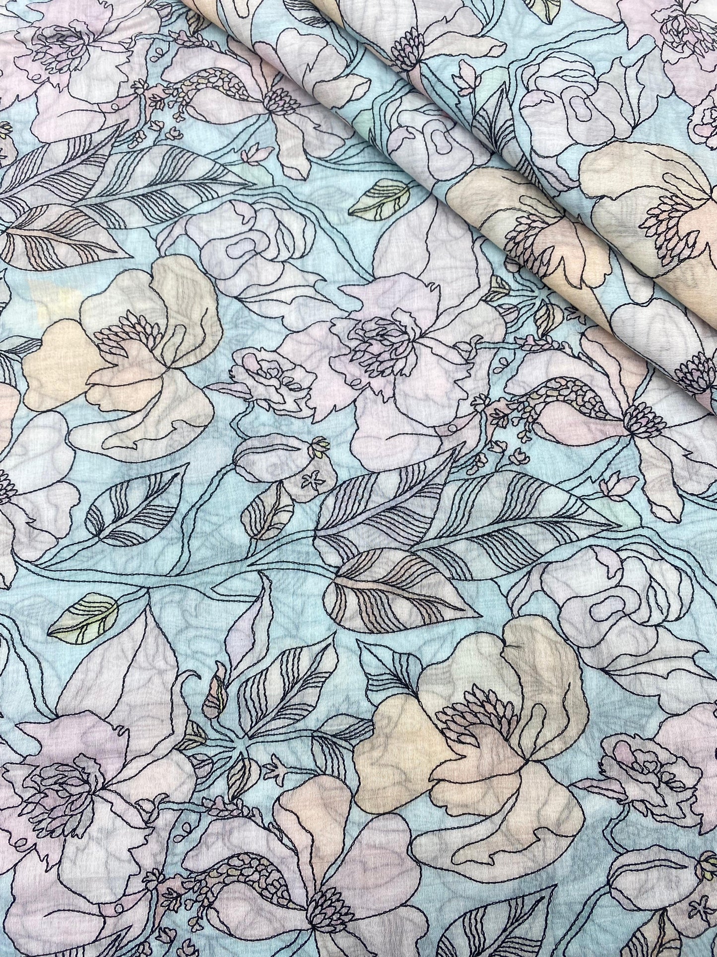 Chanderi Print With Embroidery (Color Available) 44"Inch