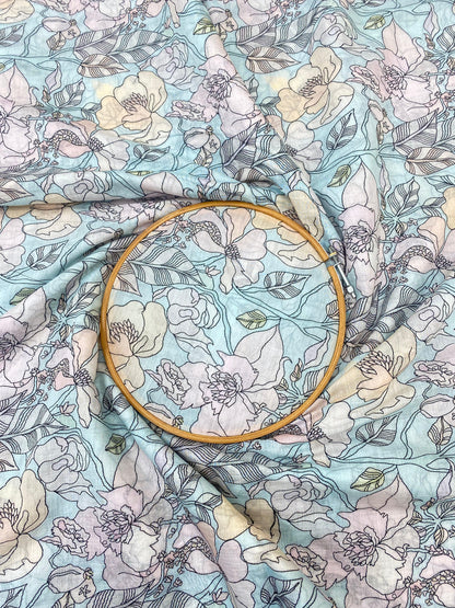 Chanderi Print With Embroidery (Color Available) 44"Inch