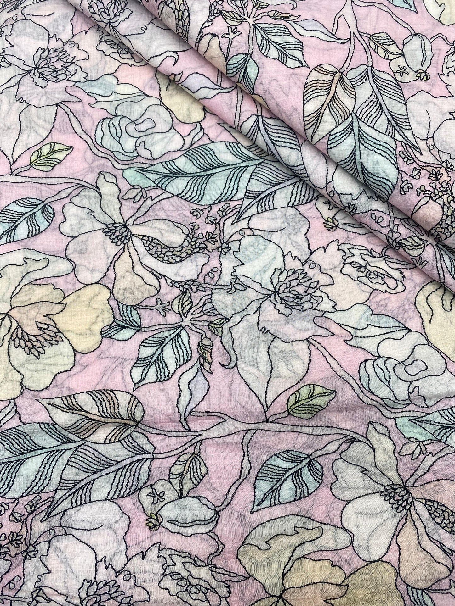 Chanderi Print With Embroidery (Color Available) 44"Inch