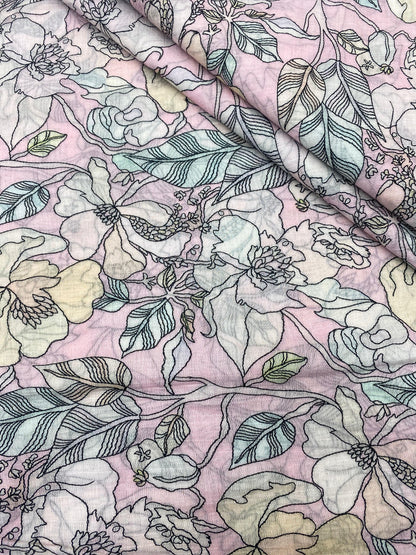 Chanderi Print With Embroidery (Color Available) 44"Inch