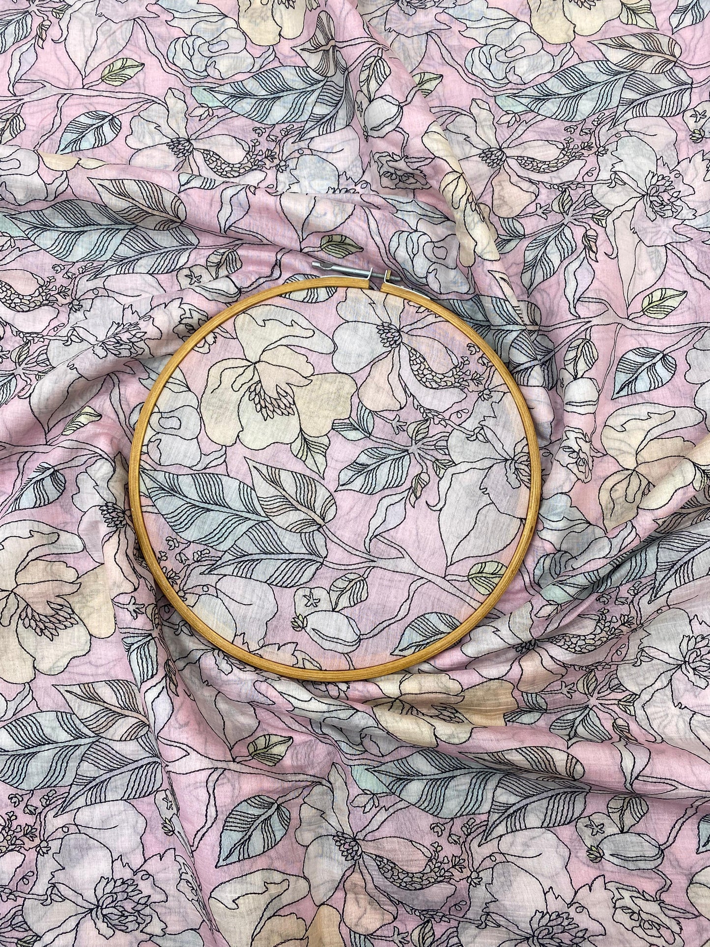 Chanderi Print With Embroidery (Color Available) 44"Inch