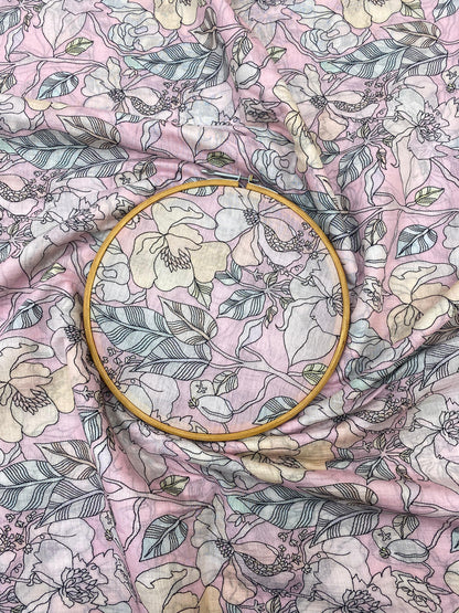 Chanderi Print With Embroidery (Color Available) 44"Inch