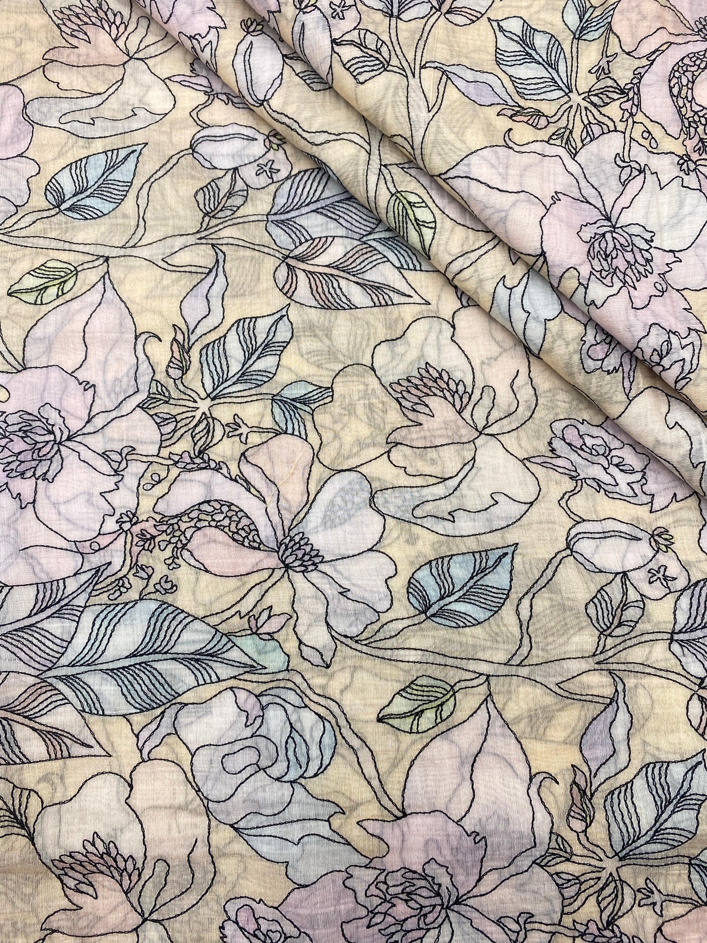 Chanderi Print With Embroidery (Color Available) 44"Inch