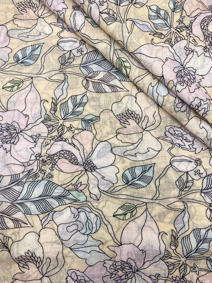 Chanderi Print With Embroidery (Color Available) 44"Inch