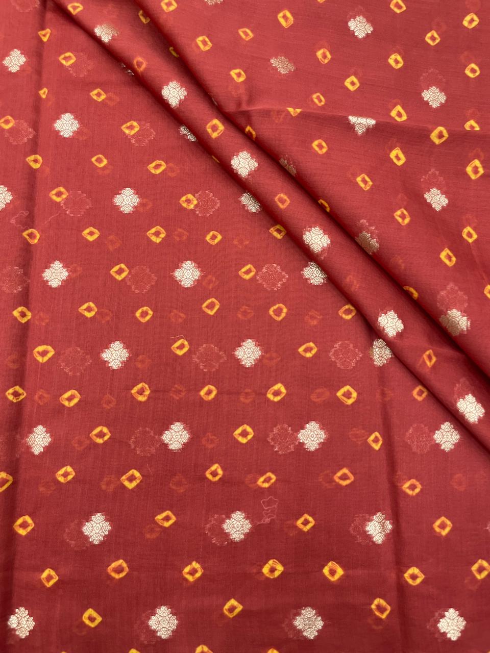 Pure Chanderi Zari Butti With Hand Bandhni (Color Available)