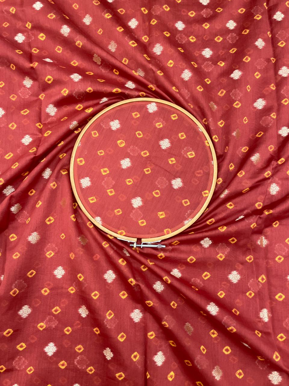 Pure Chanderi Zari Butti With Hand Bandhni (Color Available)