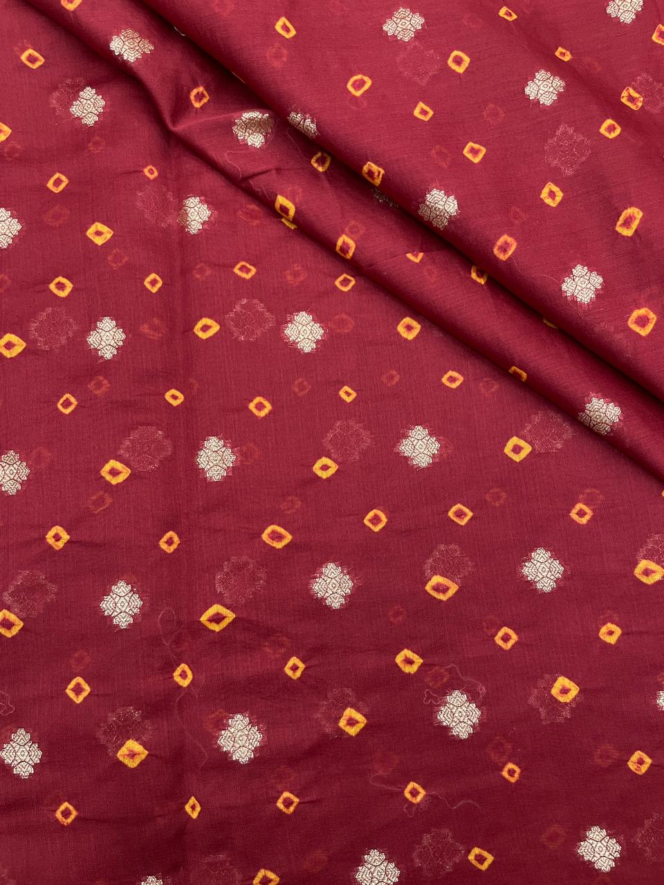 Pure Chanderi Zari Butti With Hand Bandhni (Color Available)