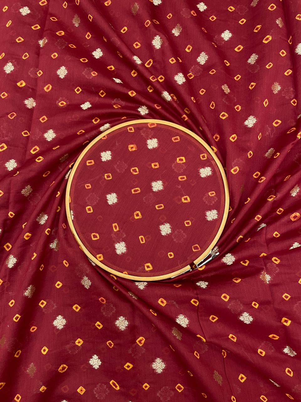 Pure Chanderi Zari Butti With Hand Bandhni (Color Available)