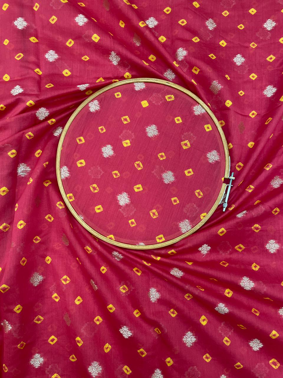 Pure Chanderi Zari Butti With Hand Bandhni (Color Available)