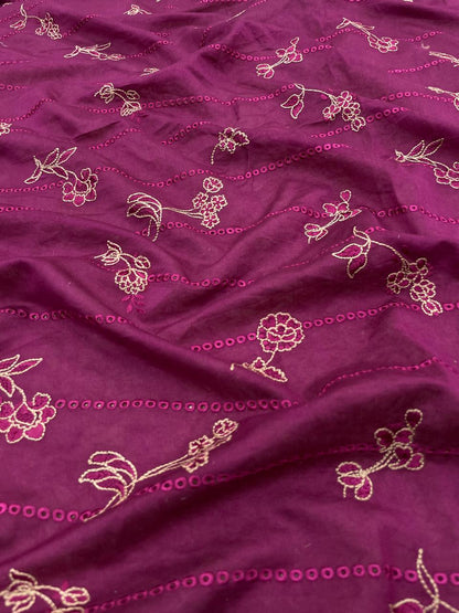 Pure Chanderi Embroidery (Color Available) 44"Inch