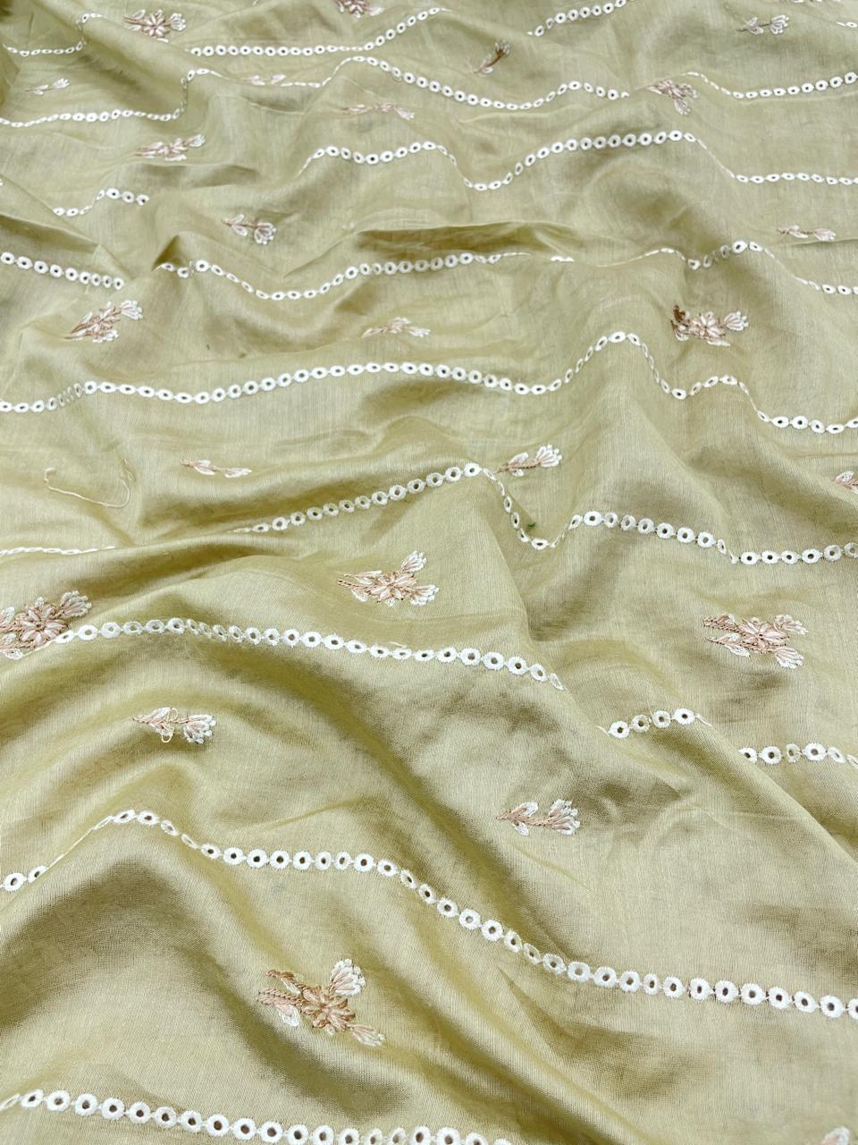 Pure Chanderi Embroidery (Color Available) 44"Inch