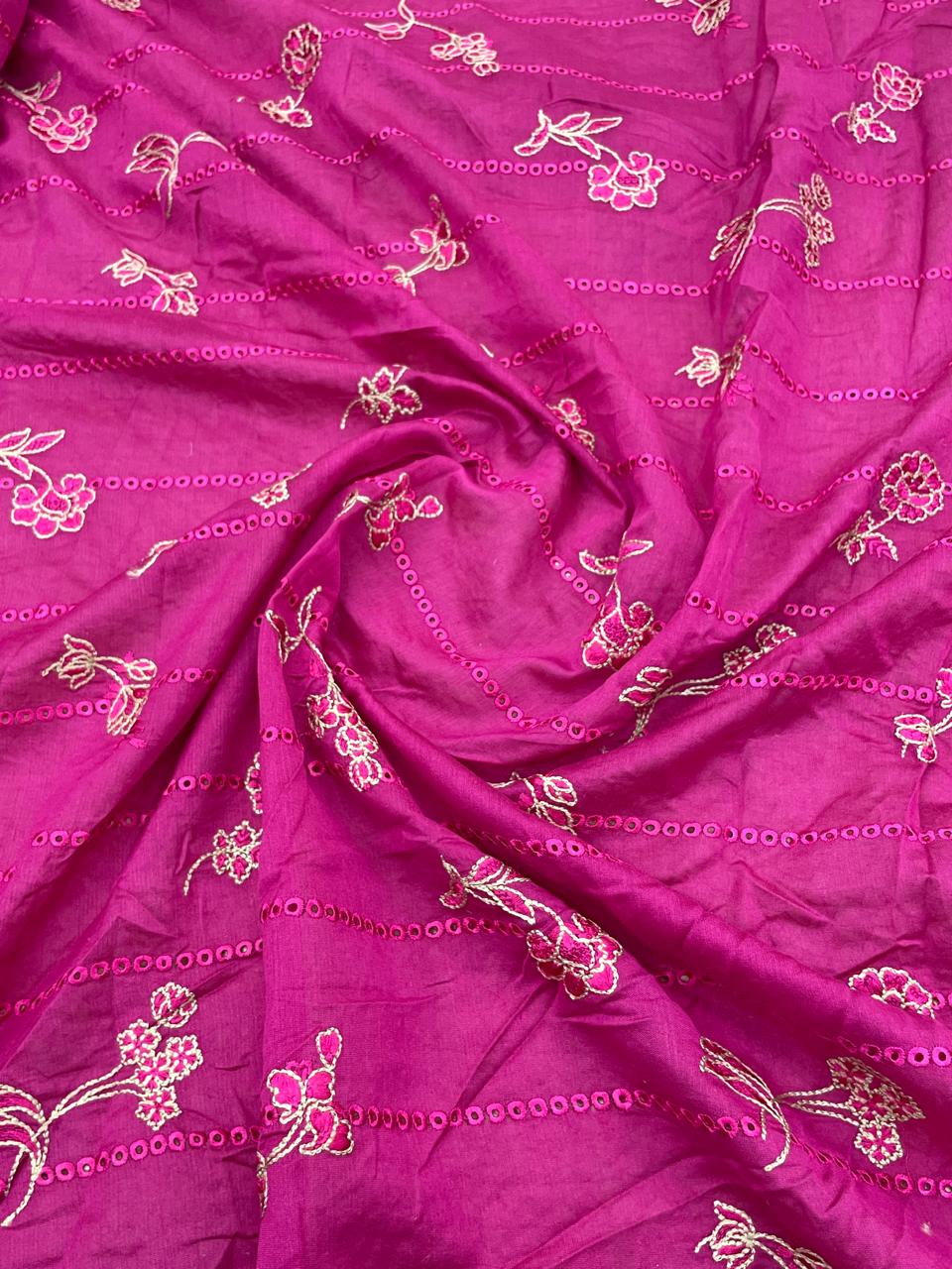 Pure Chanderi Embroidery (Color Available) 44"Inch