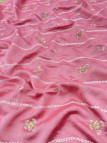 Pure Chanderi Embroidery (Color Available) 44"Inch