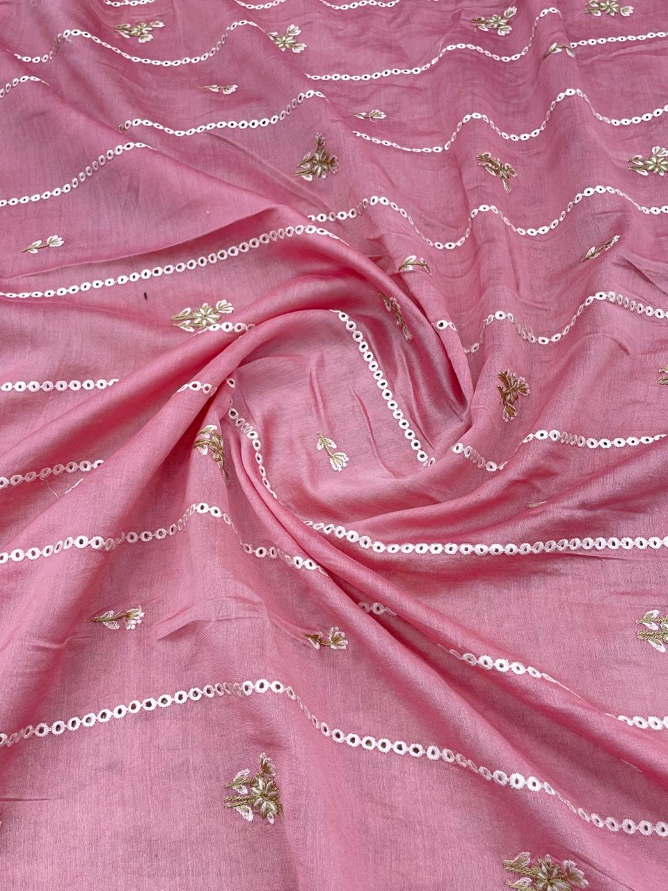 Pure Chanderi Embroidery (Color Available) 44"Inch