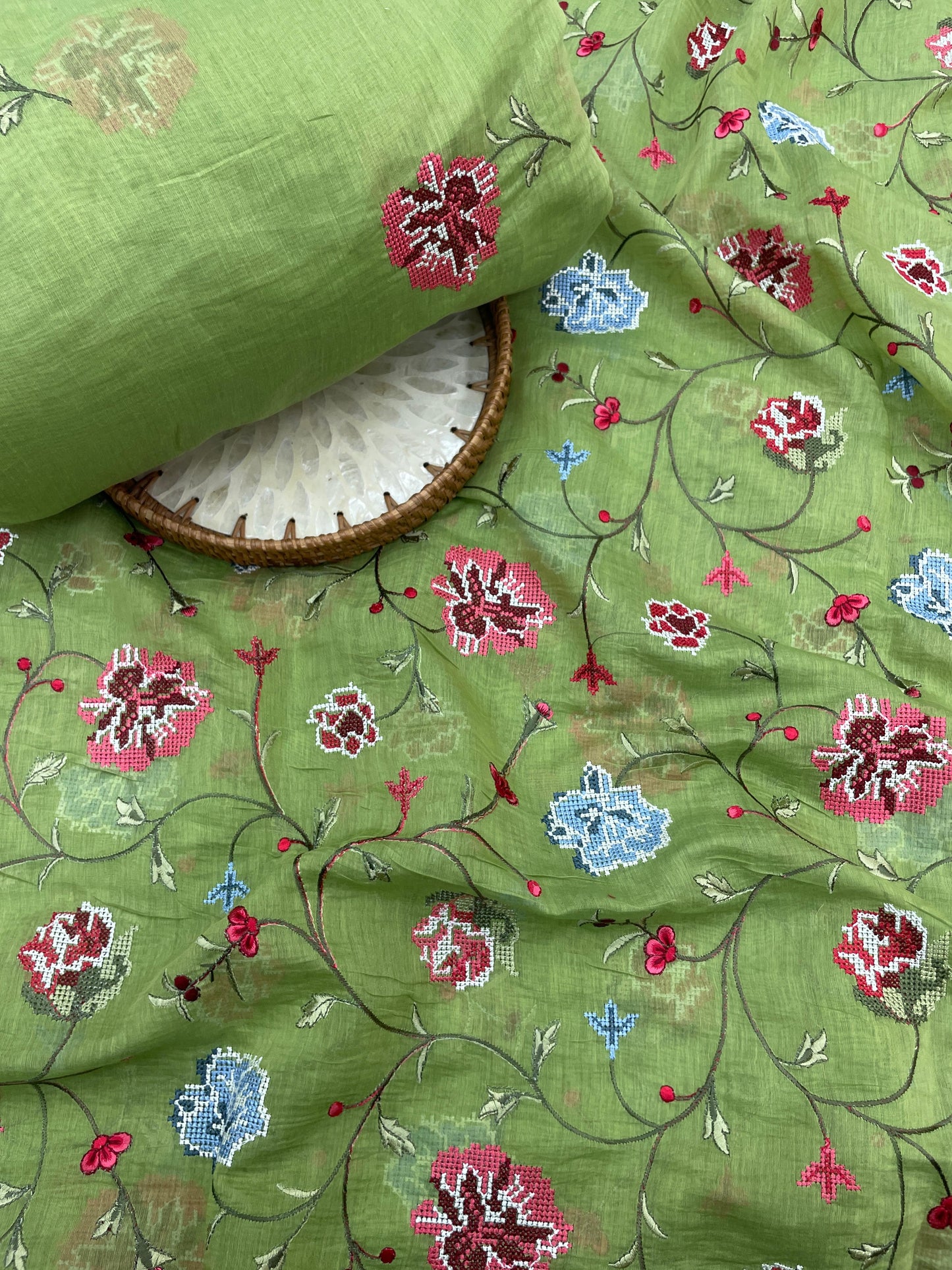 Pure Chanderi Embroidery Set (Color Available) 44"Inch