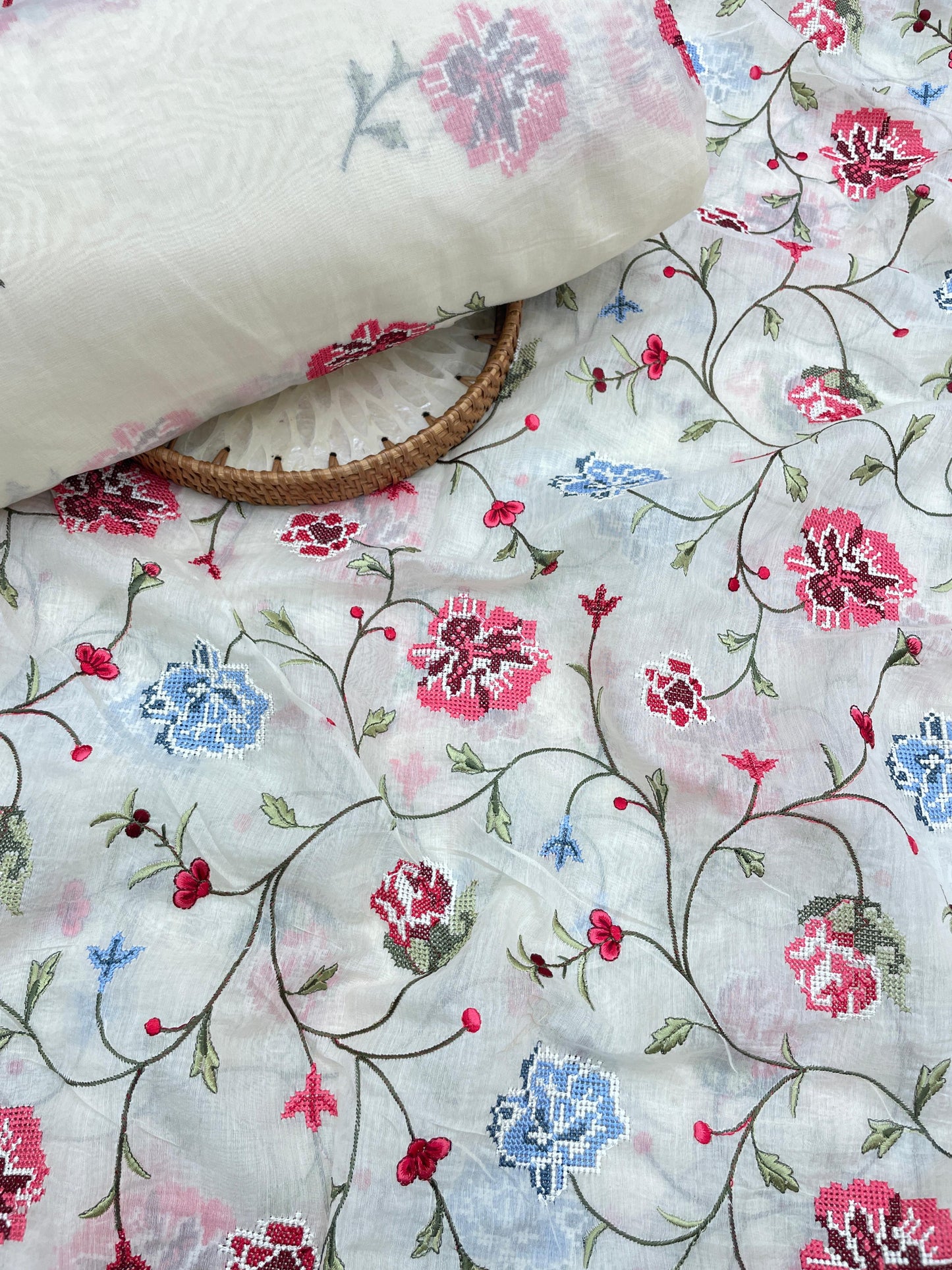 Pure Chanderi Embroidery Set (Color Available) 44"Inch