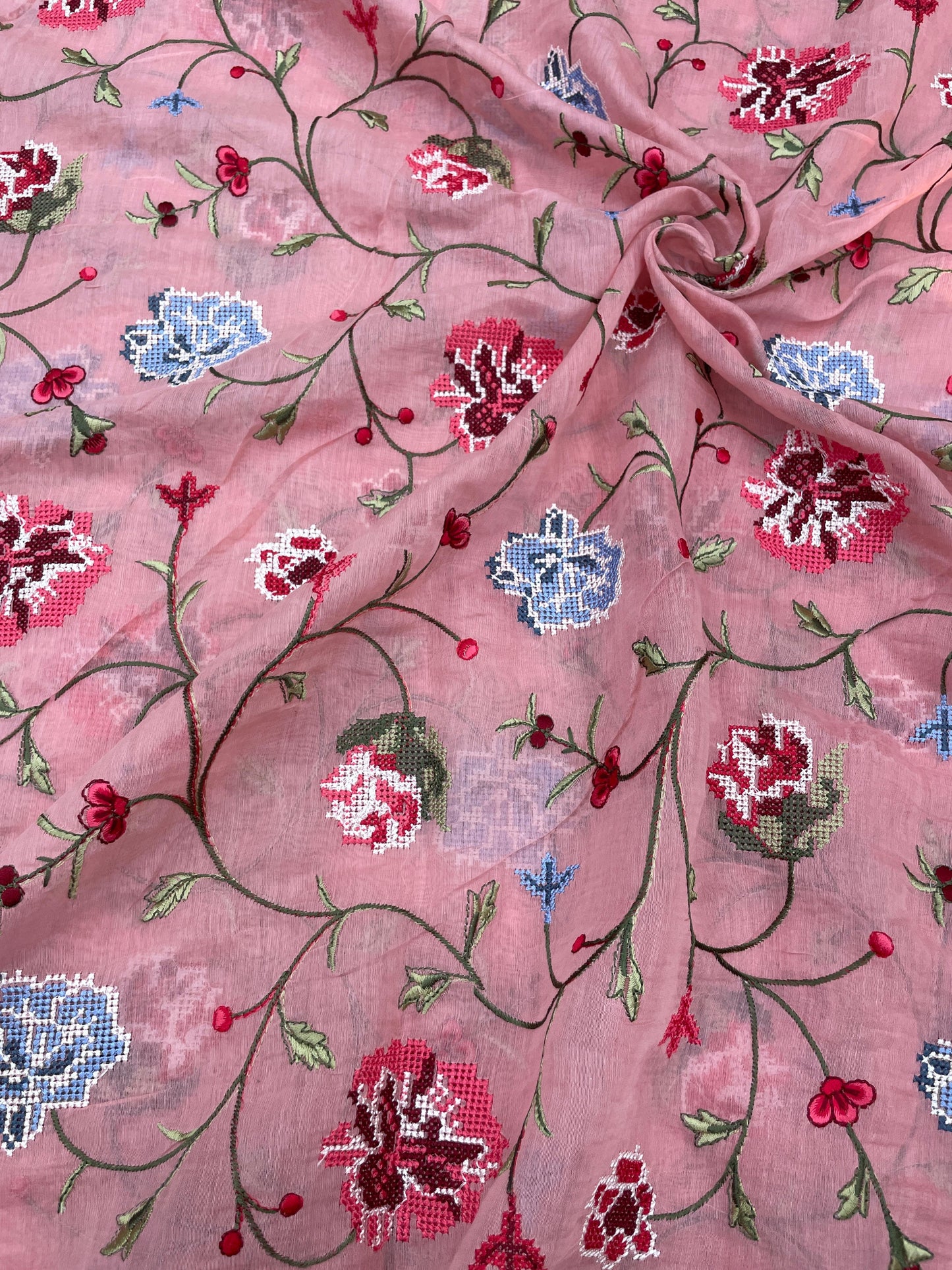 Pure Chanderi Embroidery (Color Available) 44"Inch