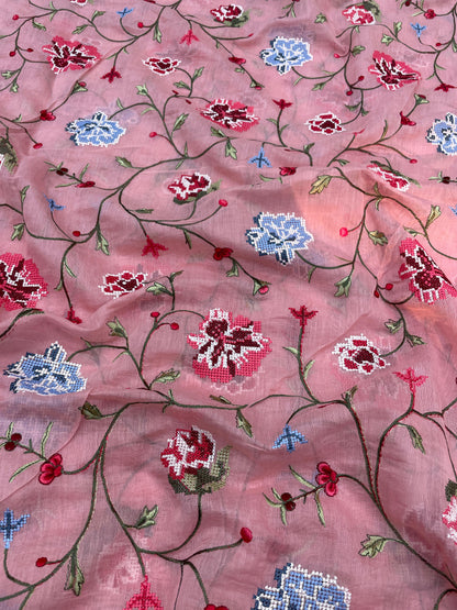 Pure Chanderi Embroidery (Color Available) 44"Inch