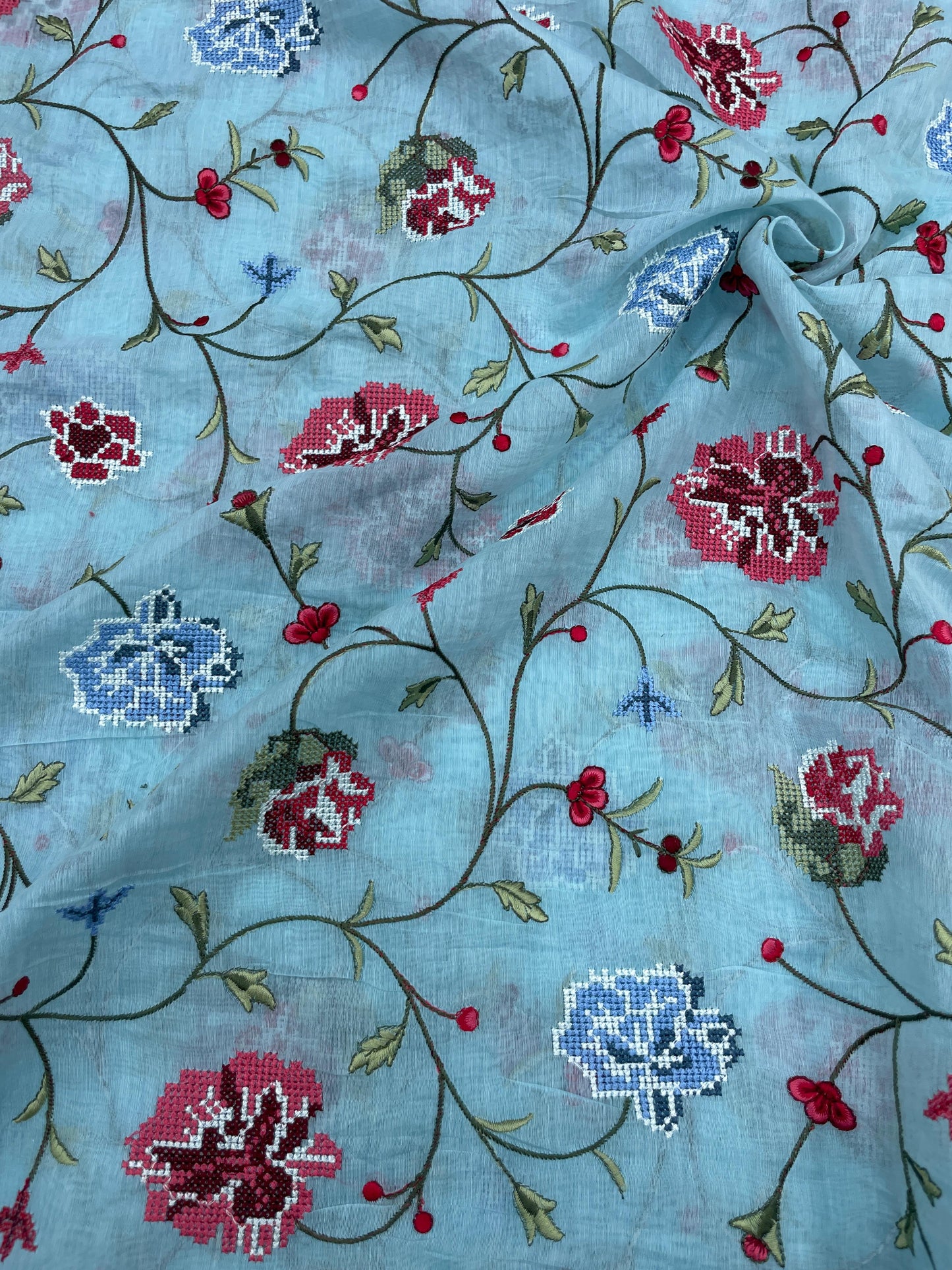 Pure Chanderi Embroidery (Color Available) 44"Inch