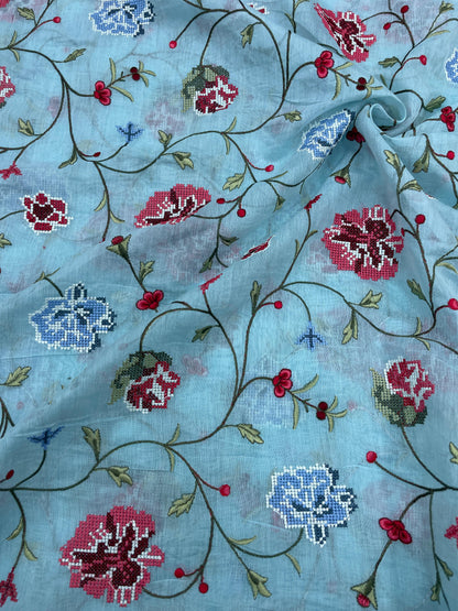 Pure Chanderi Embroidery (Color Available) 44"Inch