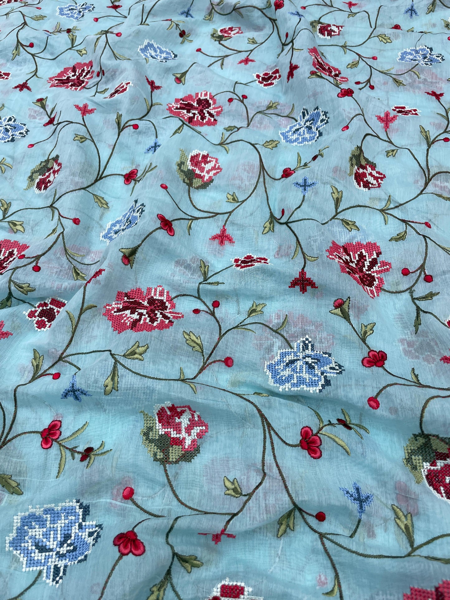 Pure Chanderi Embroidery (Color Available) 44"Inch