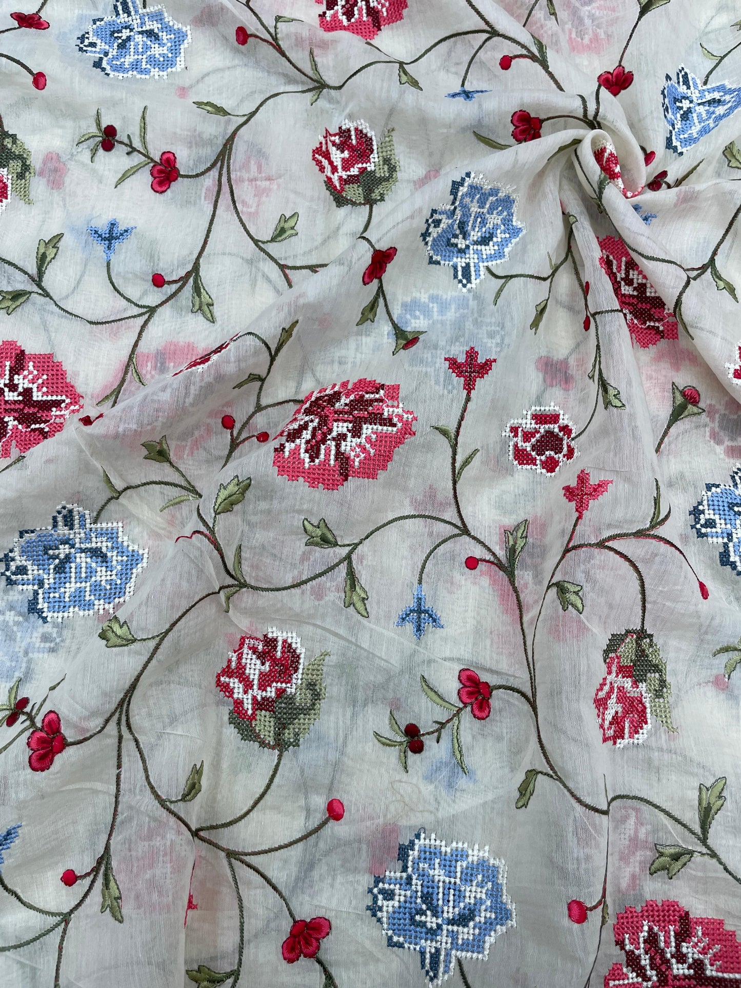 Pure Chanderi Embroidery (Color Available) 44"Inch