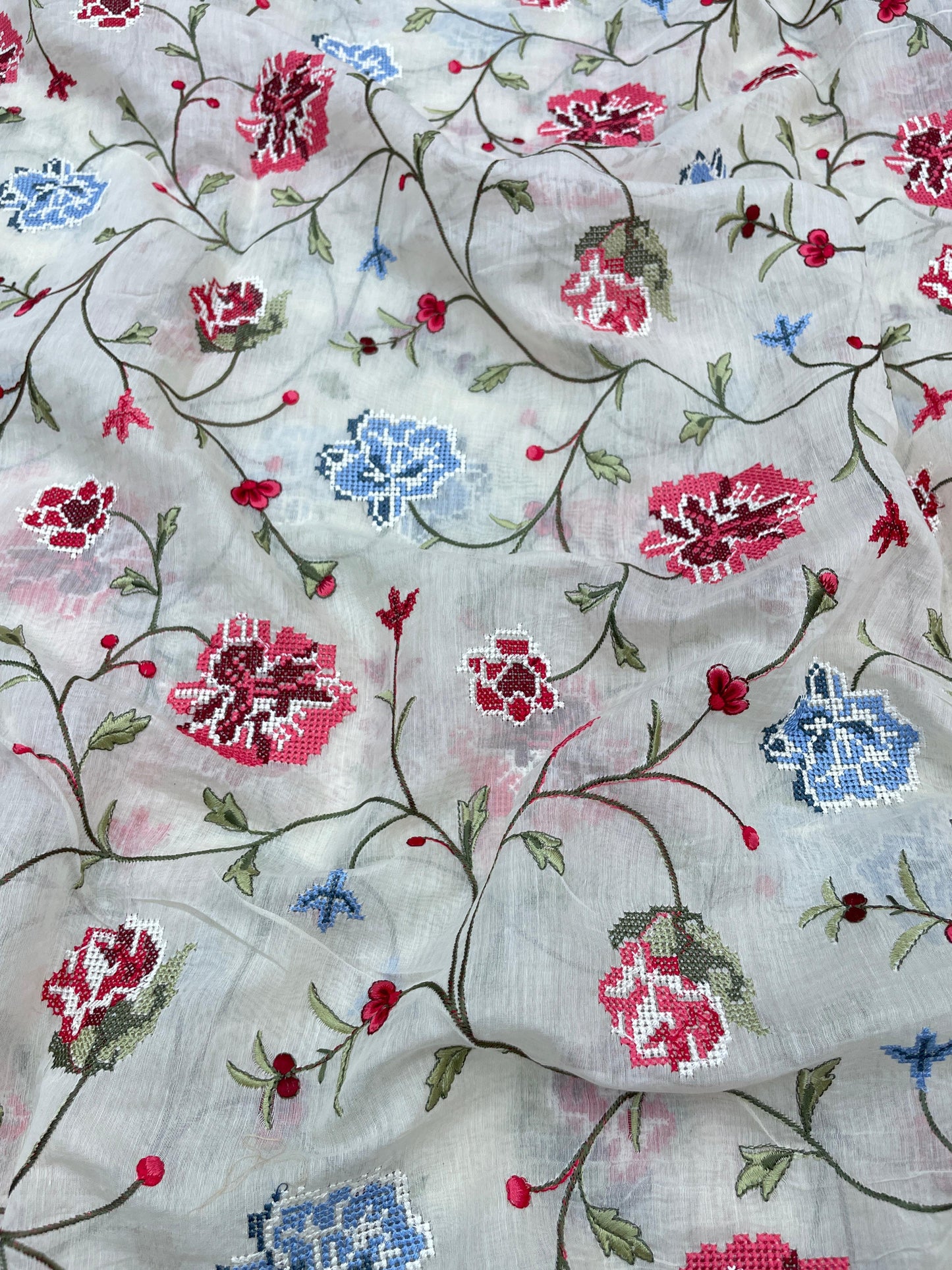 Pure Chanderi Embroidery (Color Available) 44"Inch