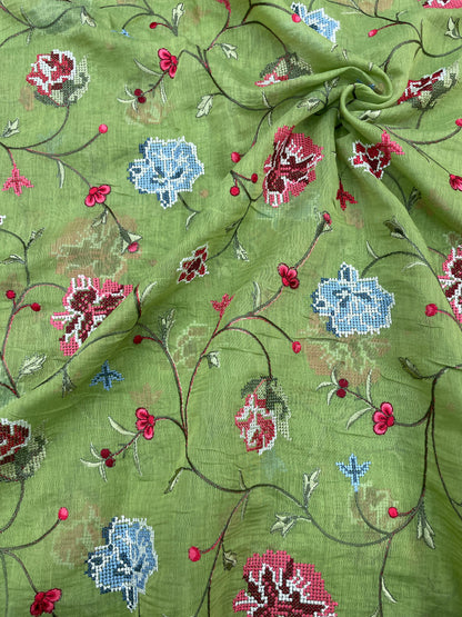 Pure Chanderi Embroidery (Color Available) 44"Inch