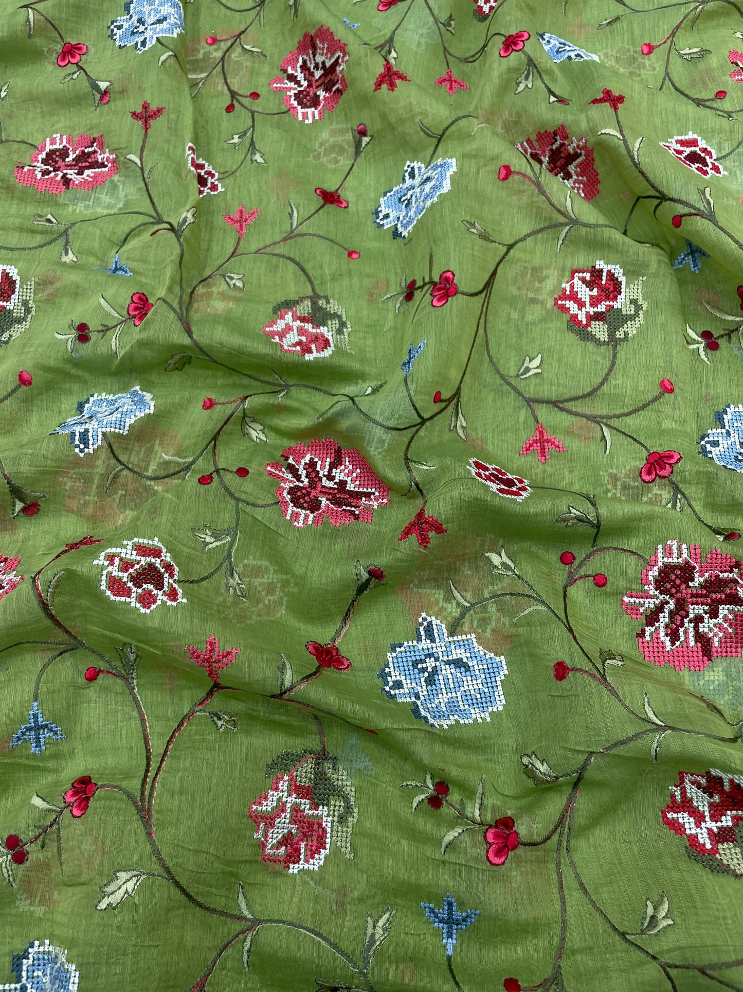 Pure Chanderi Embroidery (Color Available) 44"Inch