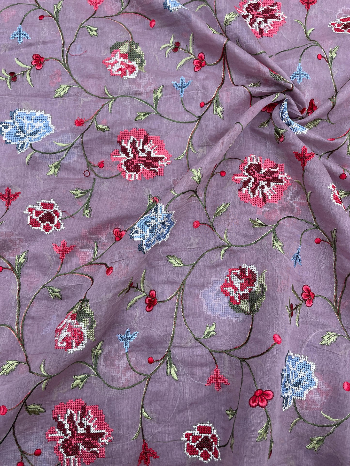 Pure Chanderi Embroidery (Color Available) 44"Inch