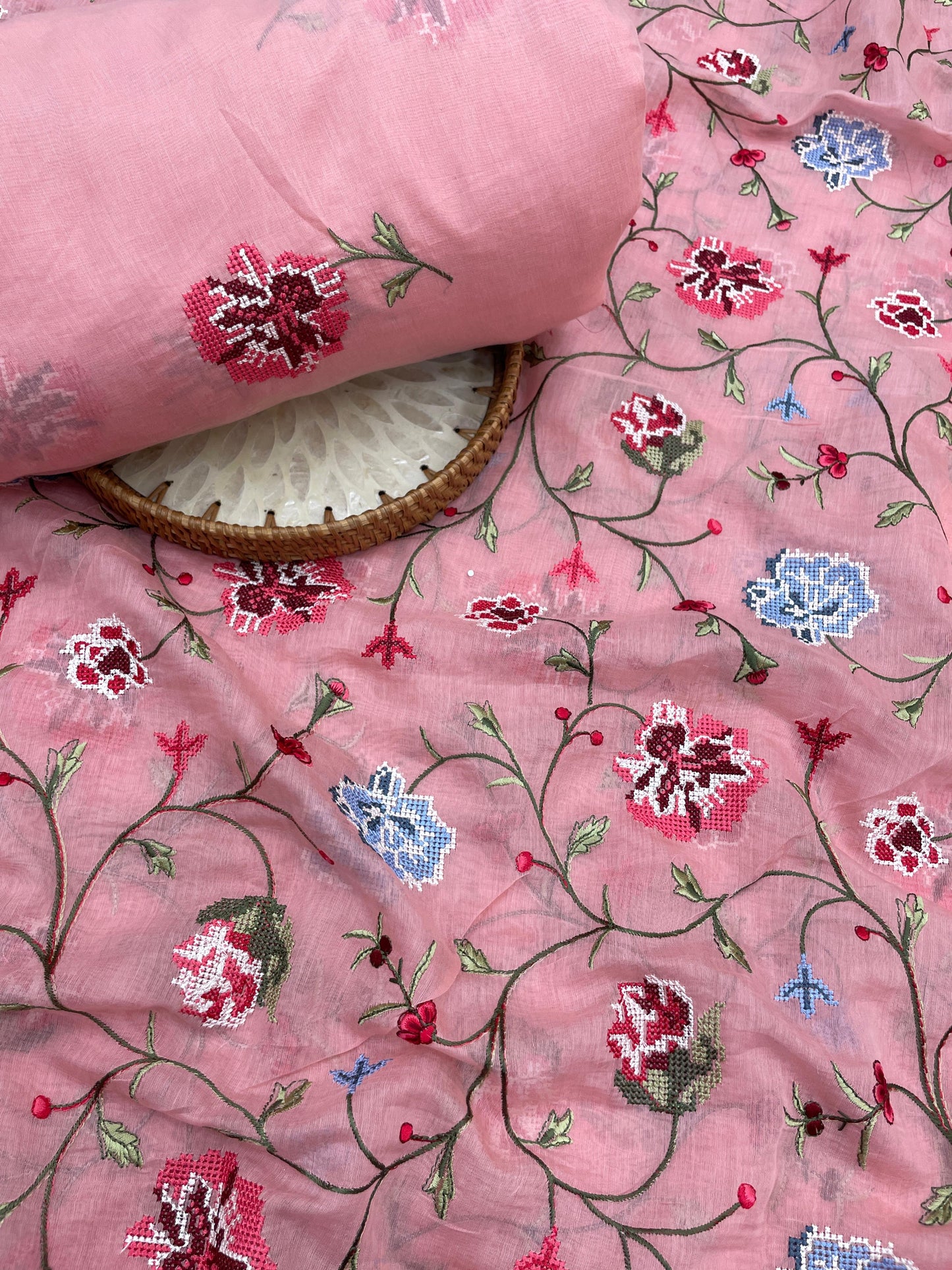 Pure Chanderi Embroidery Set (Color Available) 44"Inch