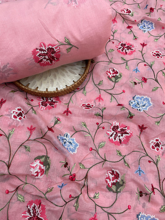 Pure Chanderi Embroidery Set (Color Available) 44"Inch