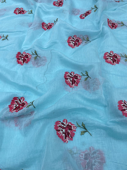 Pure Chanderi Embroidery (Color Available) 44"Inch