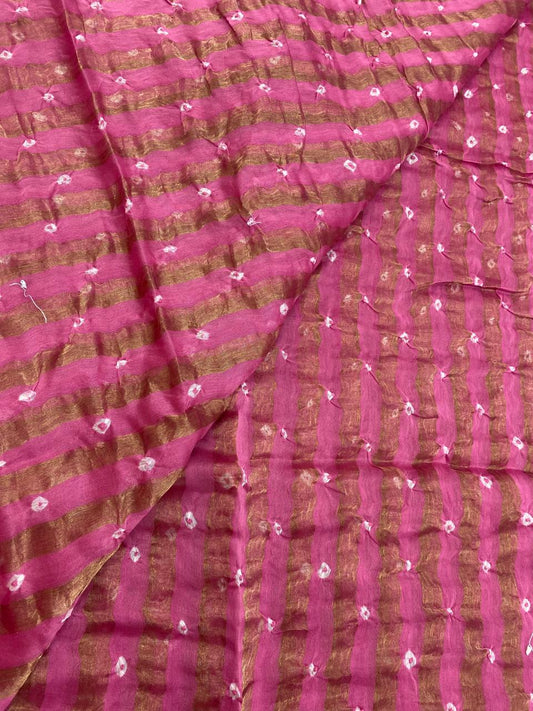 Pure Chanderi Tissue Stripes With Hand Bandhni (Color Available)