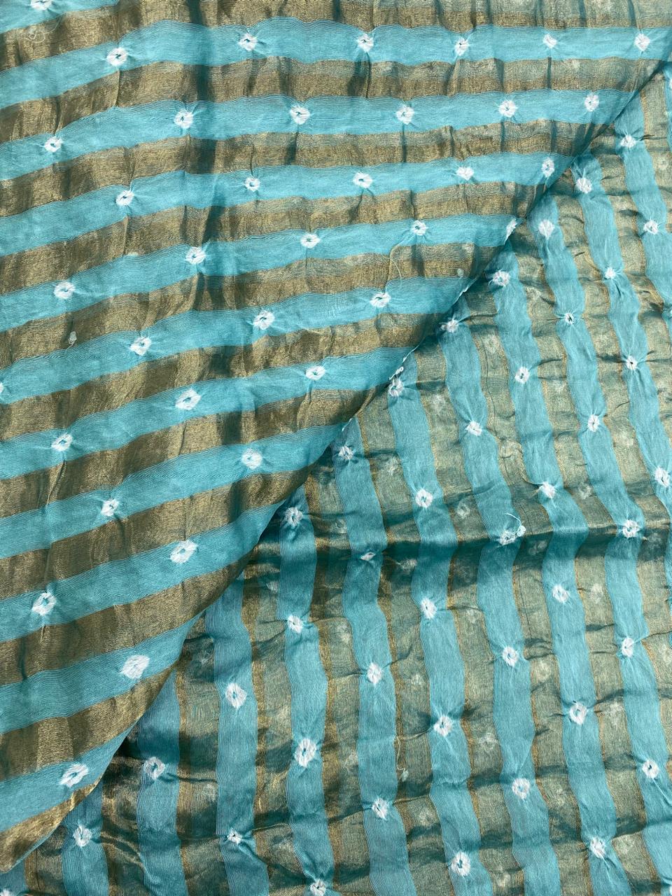 Pure Chanderi Tissue Stripes With Hand Bandhni (Color Available)