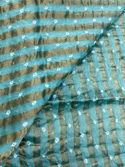 Pure Chanderi Tissue Stripes With Hand Bandhni (Color Available)