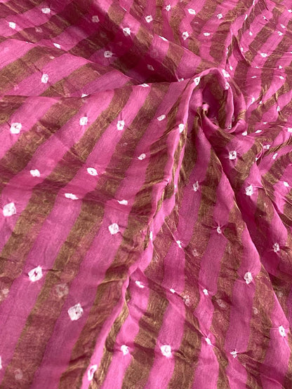 Pure Chanderi Tissue Stripes With Hand Bandhni (Color Available)