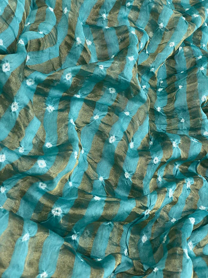 Pure Chanderi Tissue Stripes With Hand Bandhni (Color Available)